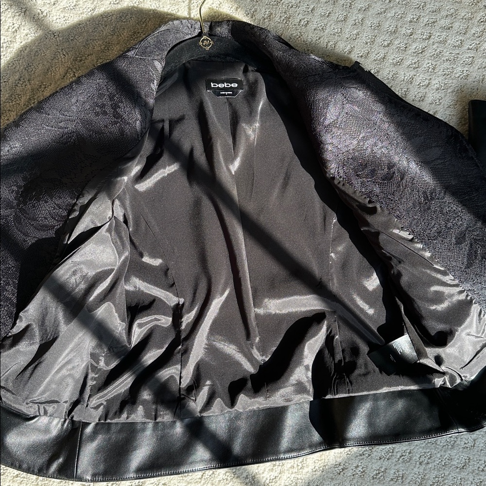 Bebe Black Textured lace and Leather Jacket - Picture 5 of 11